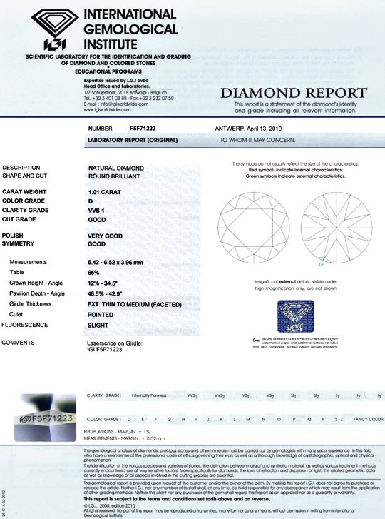 Foto 9 - Diamant 1,01Carat Brillant River D, VVS1, IGI Expertise, D6037