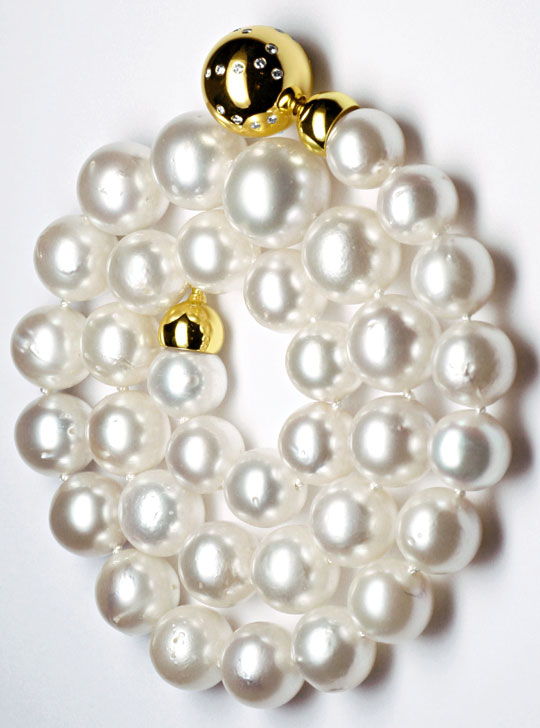 Foto 4 - Bis 15mm Spitzen Südsee Perlenkette, Brillanten Schmuck, S3521